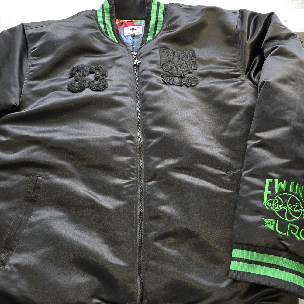 LRG x Patrick Ewing Bomber Jacket Men's XL Black Green Streetwear NWOT 33 RARE